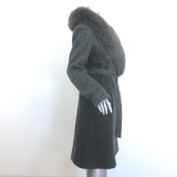Fleurette Fox Fur Collar Wrap Coat Dark Gray Wool-Blend Size 14