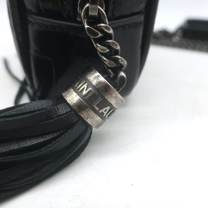 Saint Laurent Monogram Mini Lou Camera Bag Black Croc-Embossed Leather