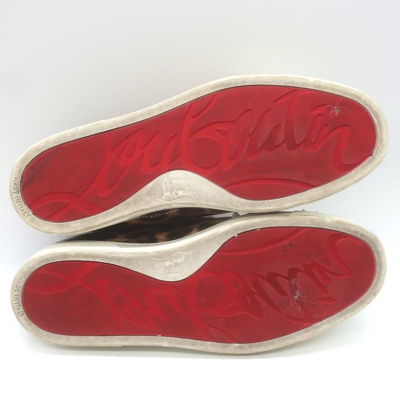 Christian Louboutin Manitoboat Spike Sneakers Leopard/White Ombre Patent Size 38