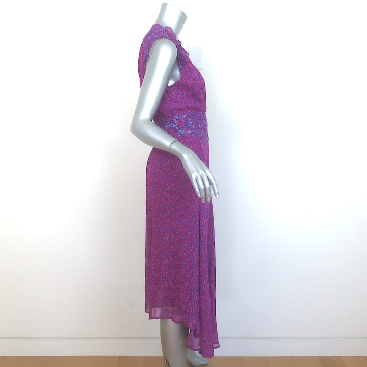 Ba&amp;sh Meryl Sleeveless Midi Dress Fuschia Floral Print Crepe Size Small