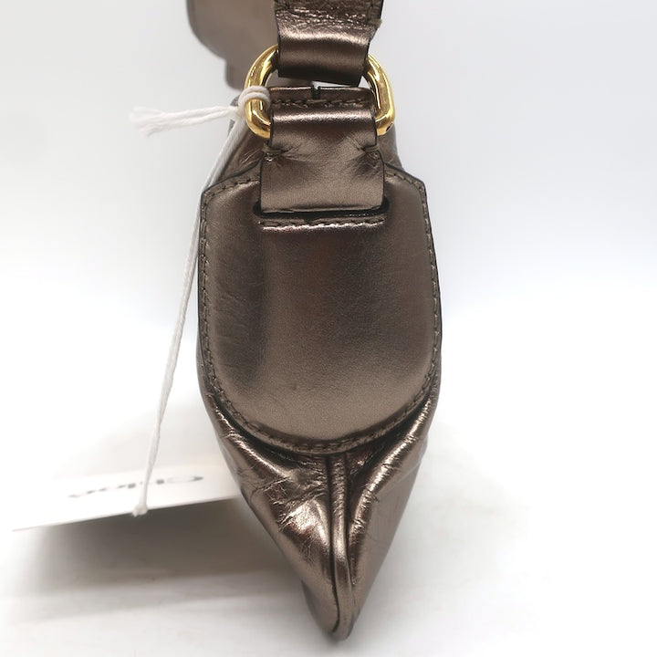 Chloe Kerala 25 Metallic Leather Small Shoulder Bag Shiny Grey / Dark Gold NEW