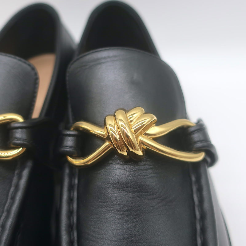 Bottega Veneta Astaire Knot Loafers Black Leather Size 39.5