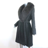 Fleurette Fox Fur Collar Wrap Coat Dark Gray Wool-Blend Size 14