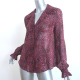 Paige Ellyn Blouse Plum Leopard Print Silk Size Medium Long Sleeve Top NEW