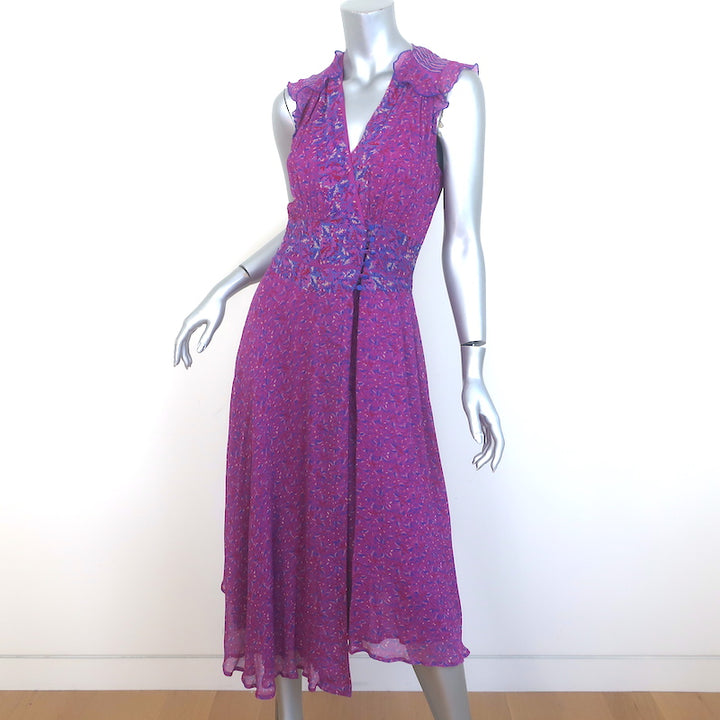 Ba&amp;sh Meryl Sleeveless Midi Dress Fuschia Floral Print Crepe Size Small