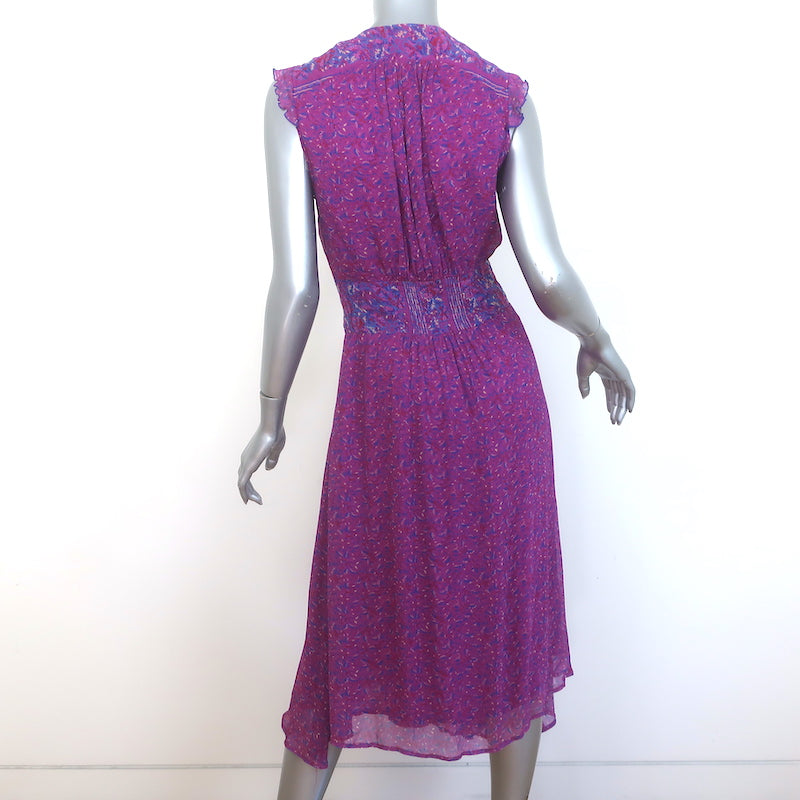 Ba&amp;sh Meryl Sleeveless Midi Dress Fuschia Floral Print Crepe Size Small