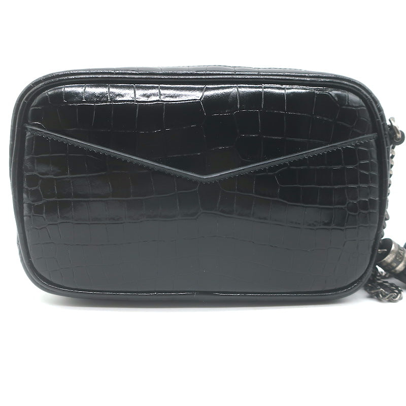 Saint Laurent Monogram Mini Lou Camera Bag Black Croc-Embossed Leather