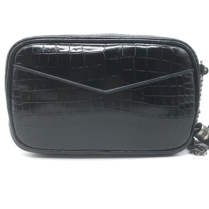 Saint Laurent Monogram Mini Lou Camera Bag Black Croc-Embossed Leather