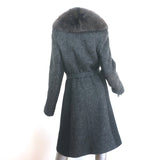 Fleurette Fox Fur Collar Wrap Coat Dark Gray Wool-Blend Size 14
