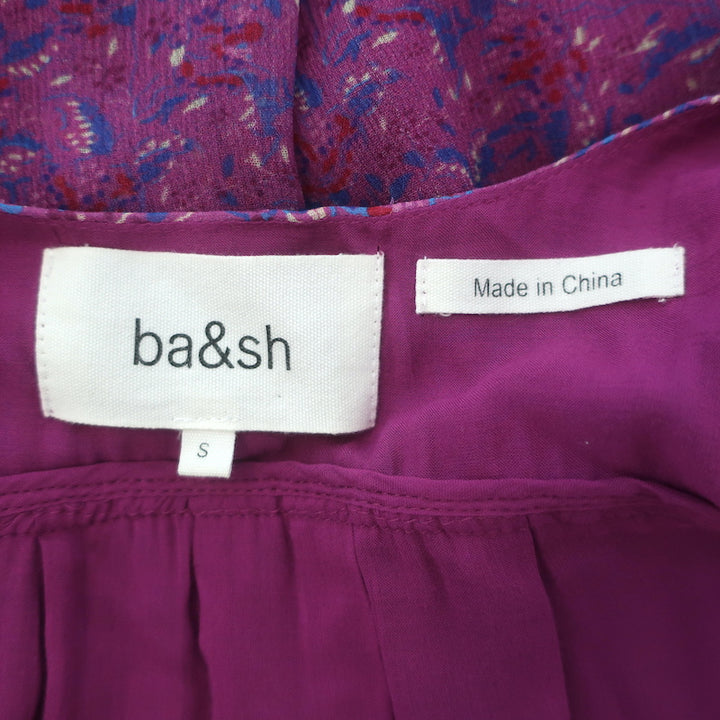 Ba&amp;sh Meryl Sleeveless Midi Dress Fuschia Floral Print Crepe Size Small