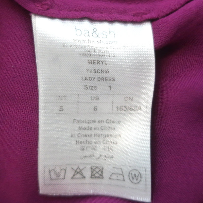 Ba&amp;sh Meryl Sleeveless Midi Dress Fuschia Floral Print Crepe Size Small