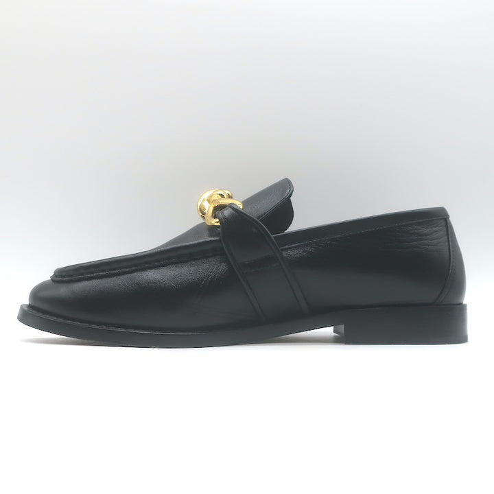 Bottega Veneta Astaire Knot Loafers Black Leather Size 39.5