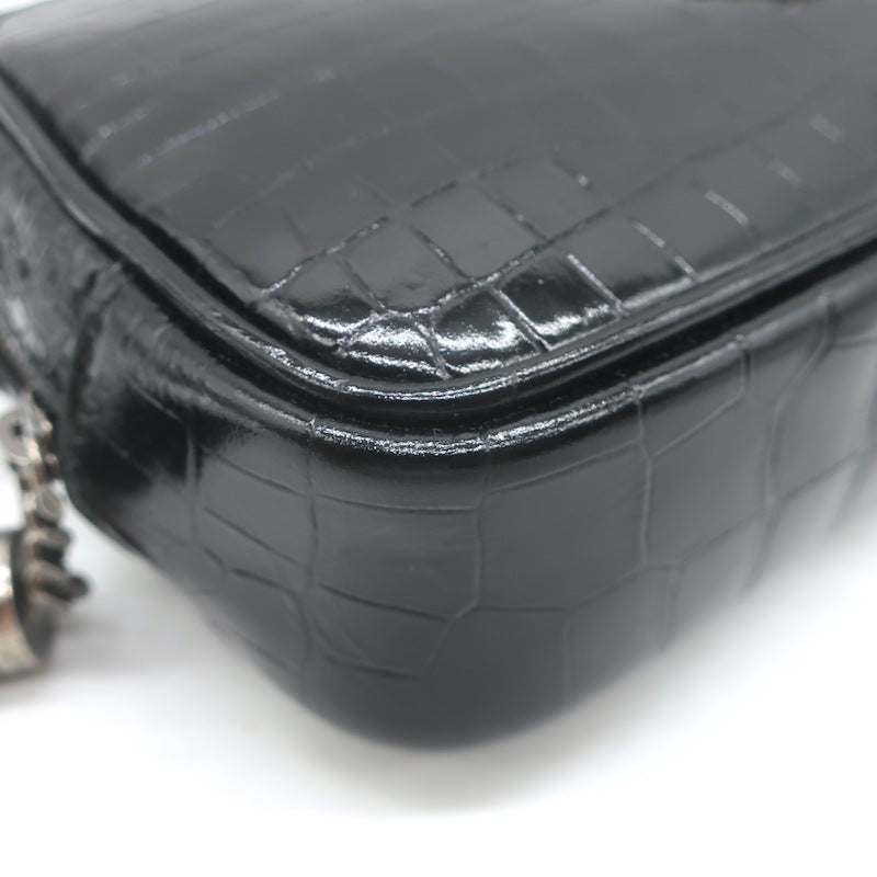 Saint Laurent Monogram Mini Lou Camera Bag Black Croc-Embossed Leather