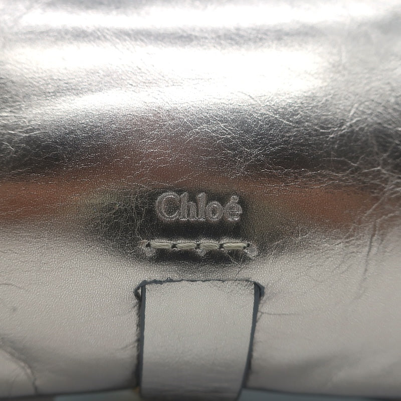 Chloe Kerala 25 Metallic Leather Small Shoulder Bag Shiny Grey / Dark Gold NEW
