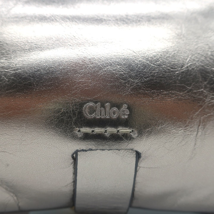 Chloe Kerala 25 Metallic Leather Small Shoulder Bag Shiny Grey / Dark Gold NEW