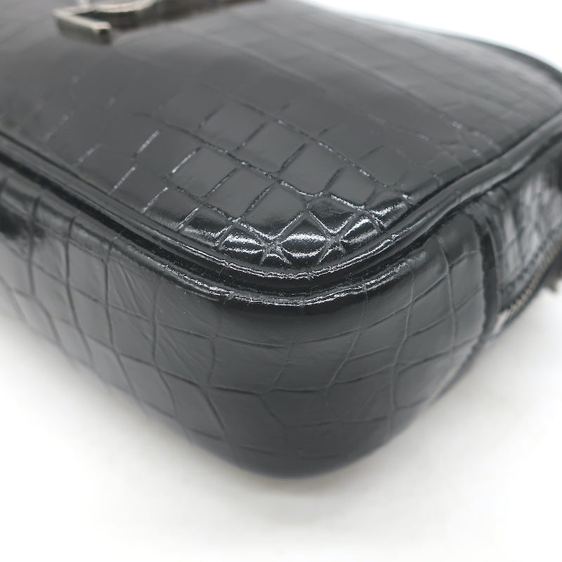 Saint Laurent Monogram Mini Lou Camera Bag Black Croc-Embossed Leather