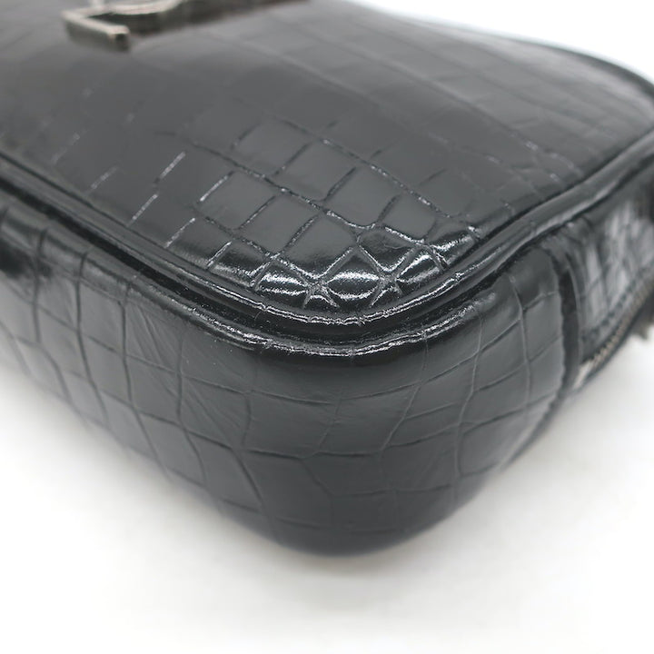 Saint Laurent Monogram Mini Lou Camera Bag Black Croc-Embossed Leather
