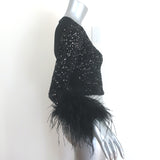Alice + Olivia Delaina Sequined Feather-Cuff Top Black Size Extra Small