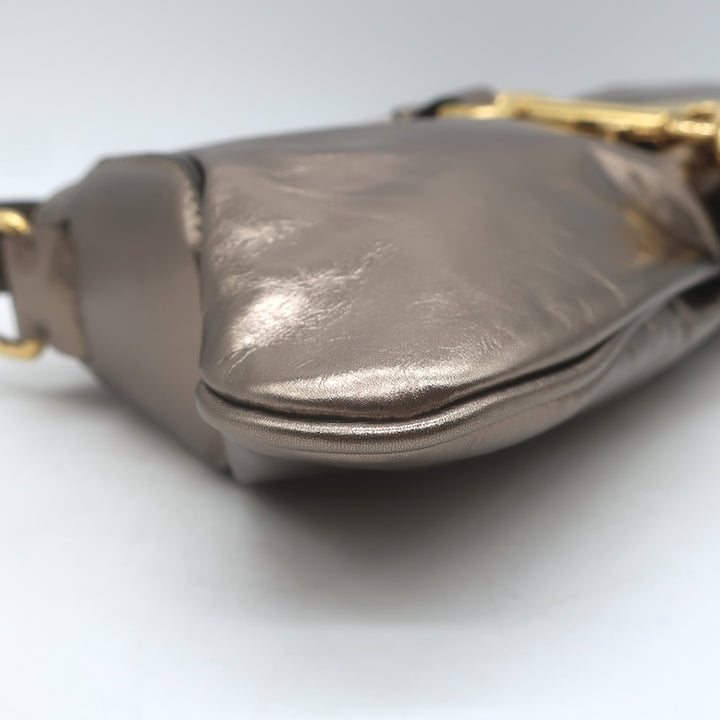 Chloe Kerala 25 Metallic Leather Small Shoulder Bag Shiny Grey / Dark Gold NEW