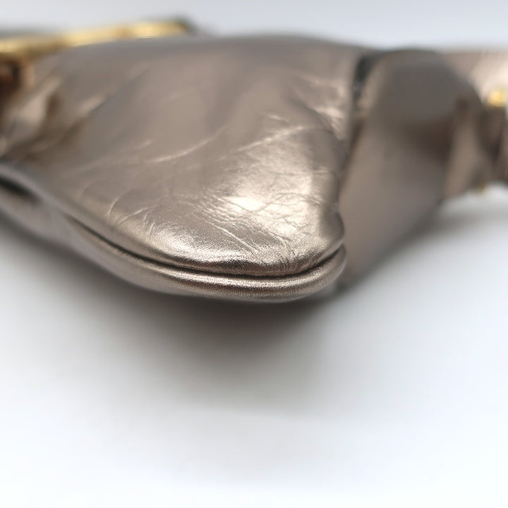 Chloe Kerala 25 Metallic Leather Small Shoulder Bag Shiny Grey / Dark Gold NEW