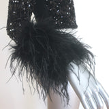 Alice + Olivia Delaina Sequined Feather-Cuff Top Black Size Extra Small
