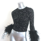 Alice + Olivia Delaina Sequined Feather-Cuff Top Black Size Extra Small