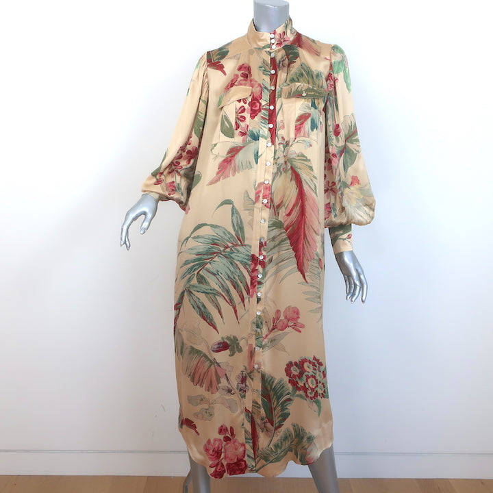 Alemais Arabella Button-Front Midi Dress Gold Floral Print Silk Size Medium