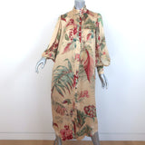 Alemais Arabella Button-Front Midi Dress Gold Floral Print Silk Size Medium
