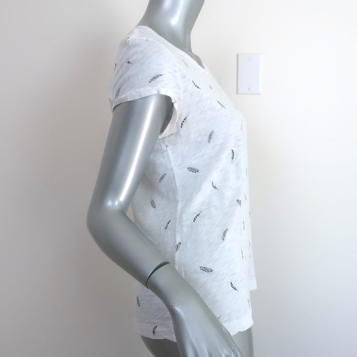 Rag &amp; Bone Brando Tee White Feather Print Cotton Size Medium Short Sleeve Top