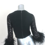 Alice + Olivia Delaina Sequined Feather-Cuff Top Black Size Extra Small