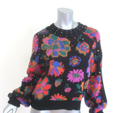 FARM Rio Lily's Garden Beaded Sweater Black/Multi Wool-Blend Size Extra Small