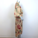 Alemais Arabella Button-Front Midi Dress Gold Floral Print Silk Size Medium