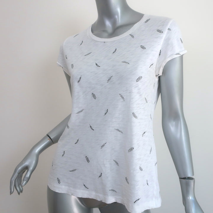 Rag &amp; Bone Brando Tee White Feather Print Cotton Size Medium Short Sleeve Top