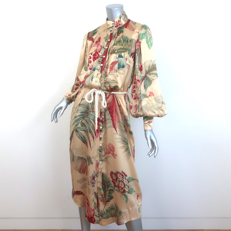 Alemais Arabella Button-Front Midi Dress Gold Floral Print Silk Size Medium