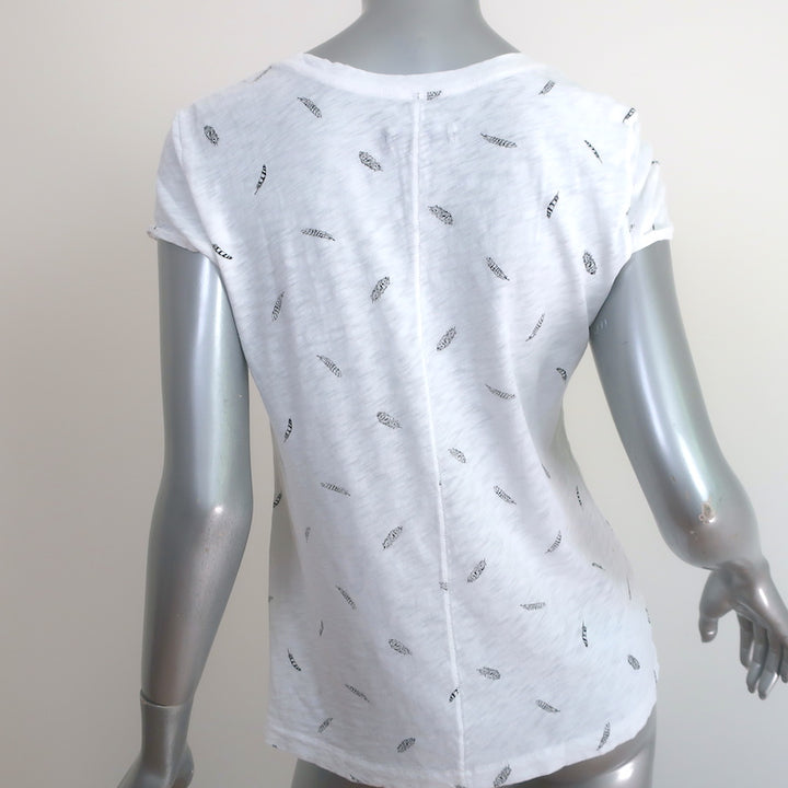 Rag &amp; Bone Brando Tee White Feather Print Cotton Size Medium Short Sleeve Top