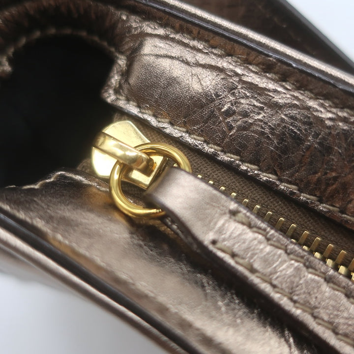 Chloe Kerala 25 Metallic Leather Small Shoulder Bag Shiny Grey / Dark Gold NEW