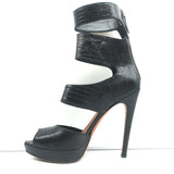 Alaia Cutout Platform Boots Black Lizard-Embossed Leather Size 38.5