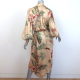 Alemais Arabella Button-Front Midi Dress Gold Floral Print Silk Size Medium
