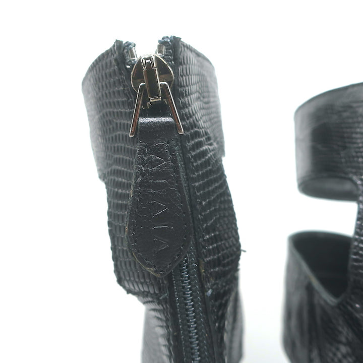Alaia Cutout Platform Boots Black Lizard-Embossed Leather Size 38.5