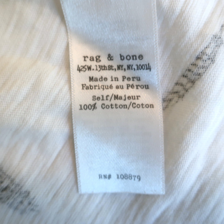 Rag &amp; Bone Brando Tee White Feather Print Cotton Size Medium Short Sleeve Top