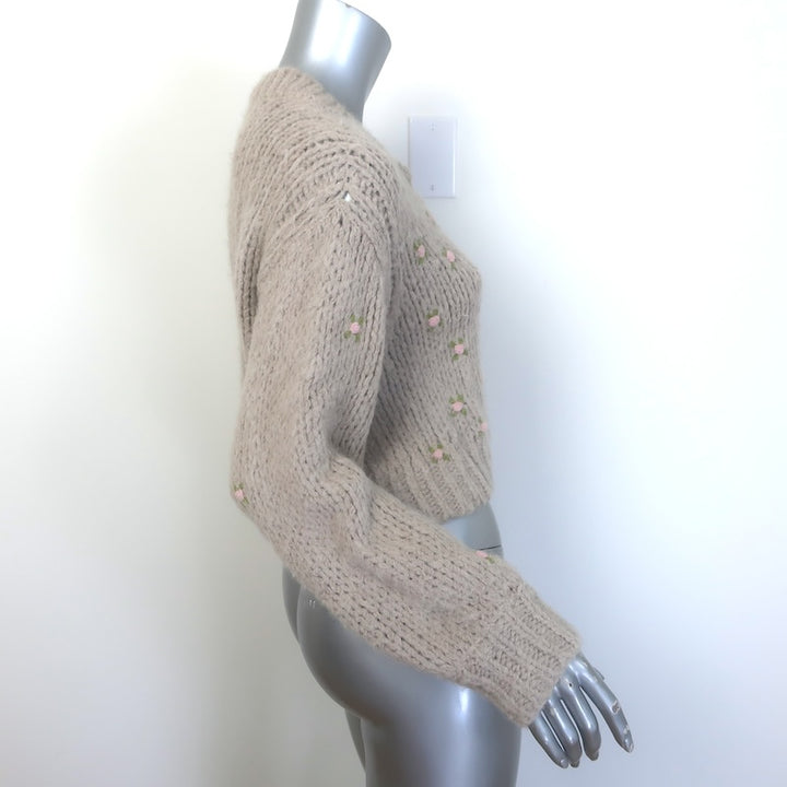 LoveShackFancy Emilie Floral-Embroidered Cardigan Oat Alpaca-Blend Size Small