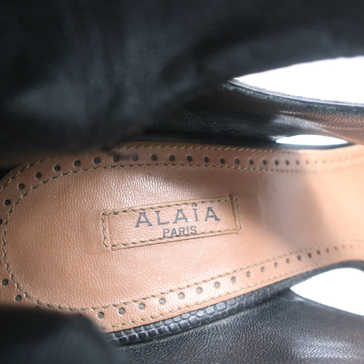 Alaia Cutout Platform Boots Black Lizard-Embossed Leather Size 38.5