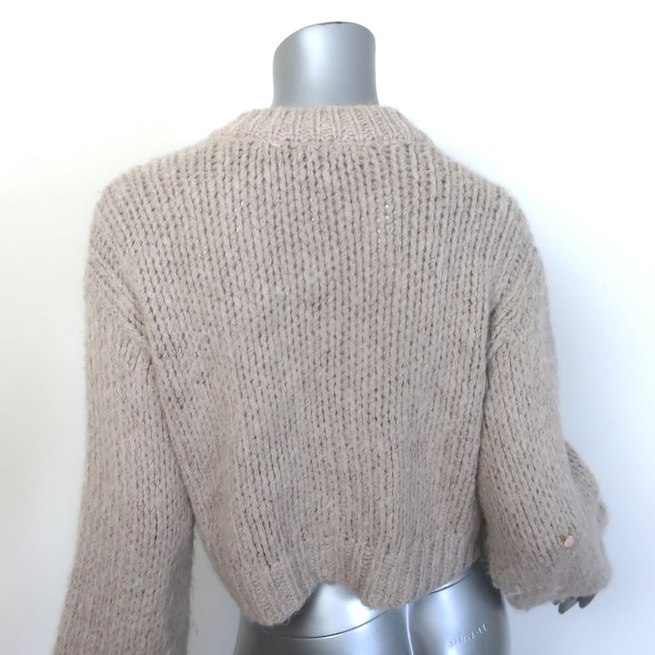 LoveShackFancy Emilie Floral-Embroidered Cardigan Oat Alpaca-Blend Size Small