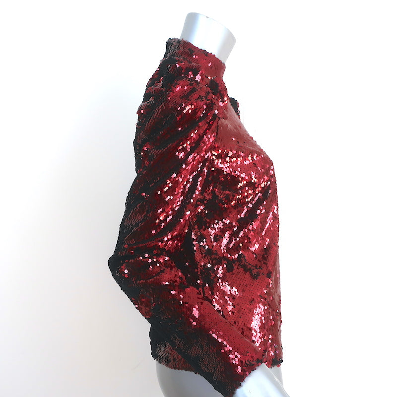G. Label Goop Charlotte Sequin Top Red Size 8 Ruffle Shoulder Blouse