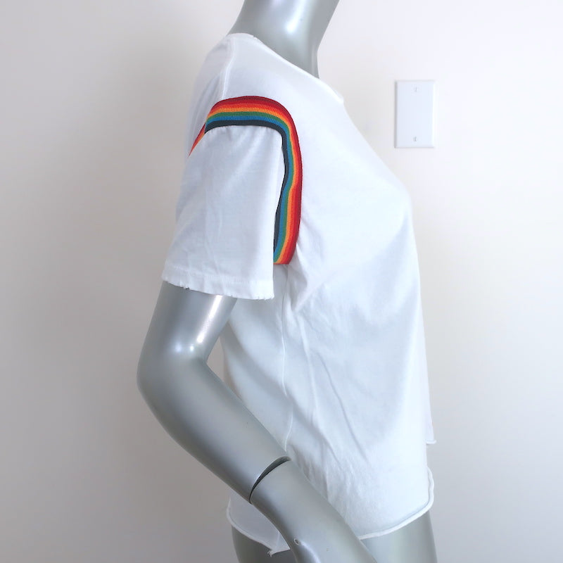 Aviator Nation Prism Boyfriend Tee White/Rainbow Size Medium Short Sleeve Top