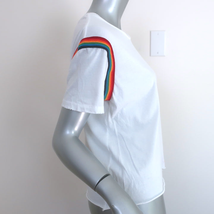 Aviator Nation Prism Boyfriend Tee White/Rainbow Size Medium Short Sleeve Top