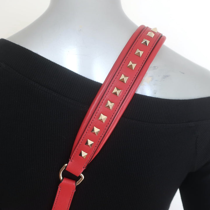 Valentino Candystud Striped Top Handle Bag Cream/Black/Red Leather Crossbody