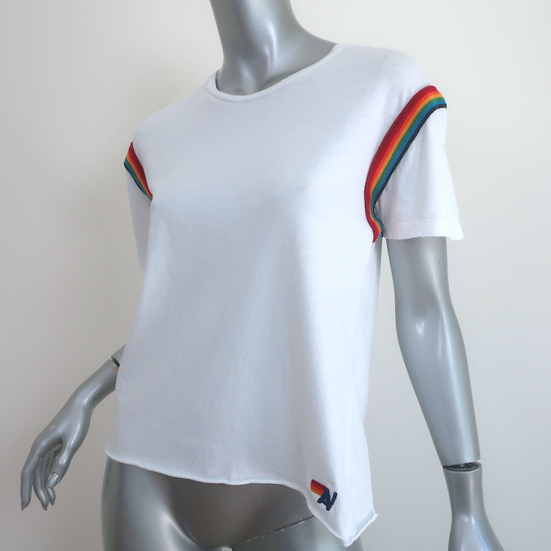 Aviator Nation Prism Boyfriend Tee White/Rainbow Size Medium Short Sleeve Top