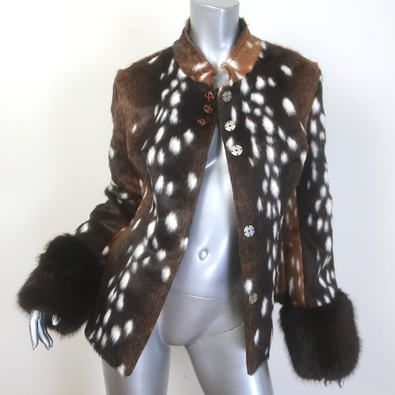 Carelli Bambi Deer Print Faux Fur Jacket Brown Size Small
