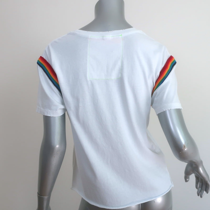 Aviator Nation Prism Boyfriend Tee White/Rainbow Size Medium Short Sleeve Top